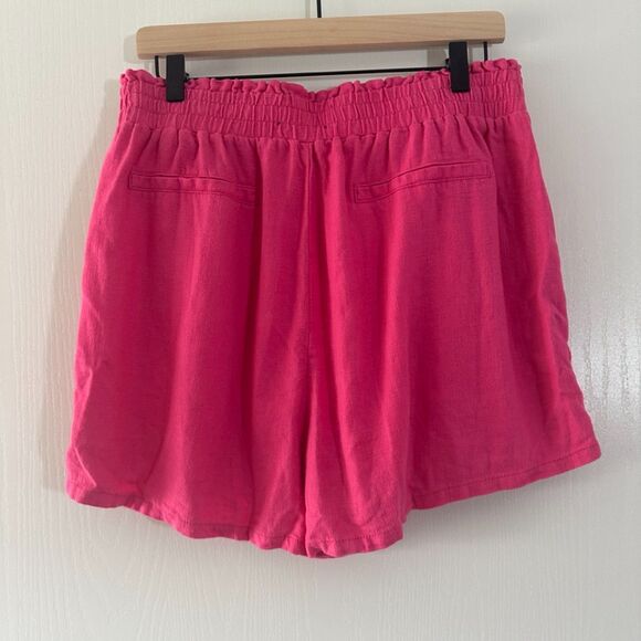 BLANK NYC Womens Linen Blend Elastic Waist Shorts Loose Baggy‎ Barbie Pink Sz L - Picture 3 of 5